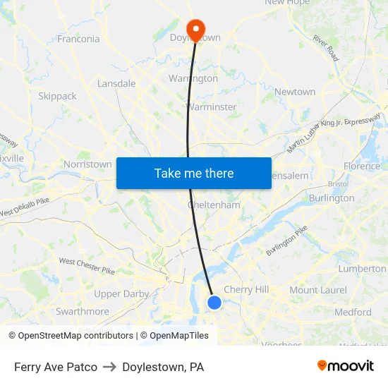 Ferry Ave Patco to Doylestown, PA map
