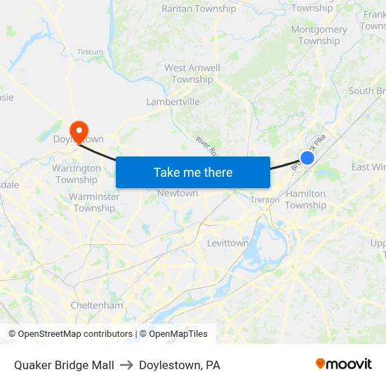 Quaker Bridge Mall to Doylestown, PA map