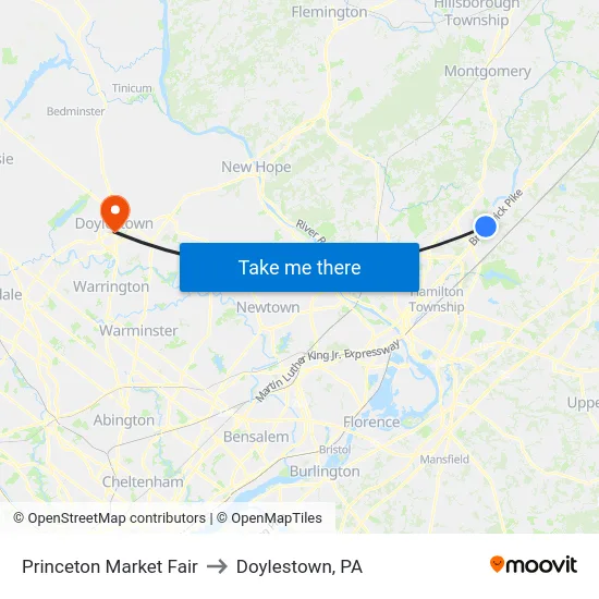 Princeton Market Fair to Doylestown, PA map