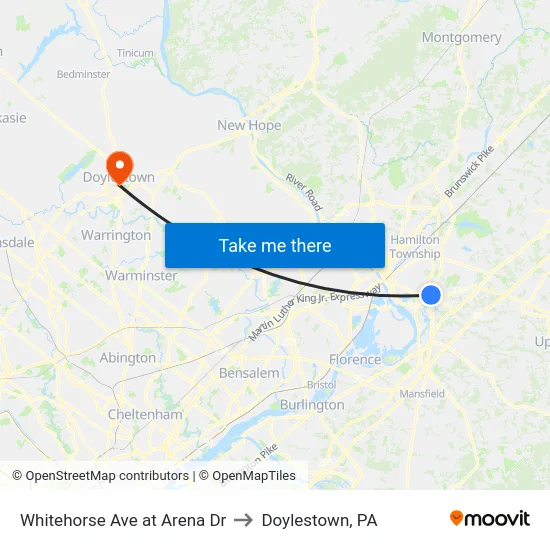 Whitehorse Ave at Arena Dr to Doylestown, PA map