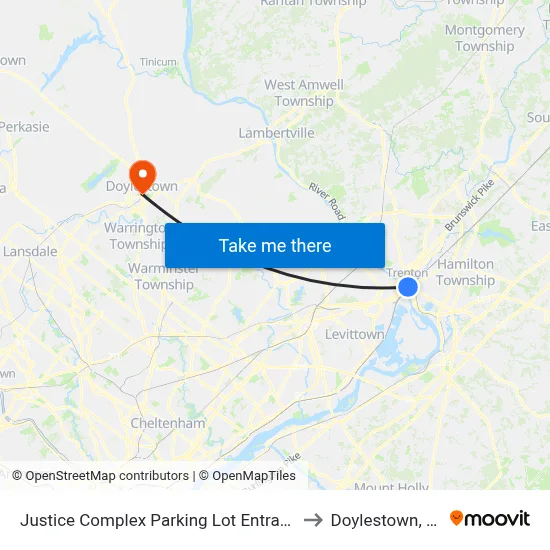 Justice Complex Parking Lot Entrance to Doylestown, PA map