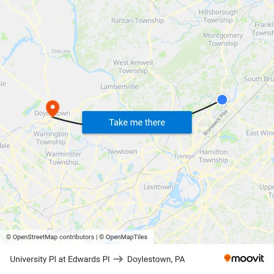 University Pl at Edwards Pl to Doylestown, PA map