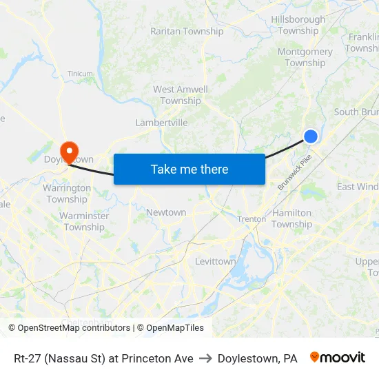 Rt-27 (Nassau St) at Princeton Ave to Doylestown, PA map