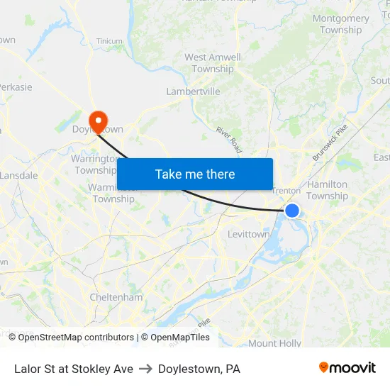 Lalor St at Stokley Ave to Doylestown, PA map