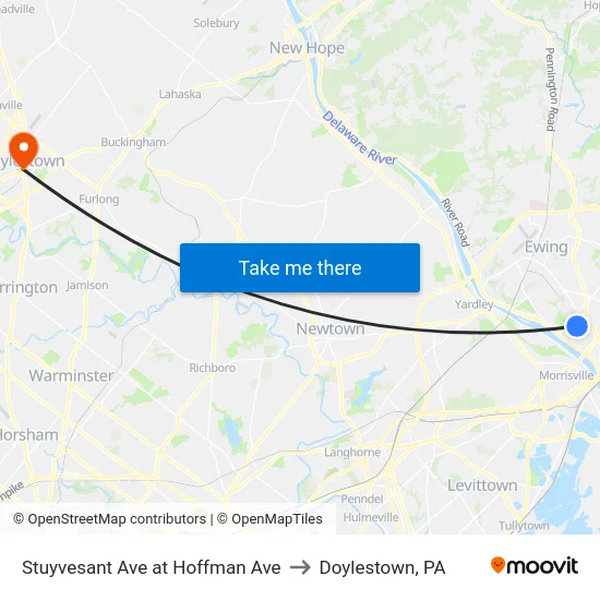 Stuyvesant Ave at Hoffman Ave to Doylestown, PA map