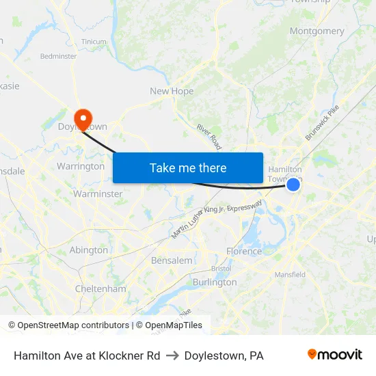 Hamilton Ave at Klockner Rd to Doylestown, PA map