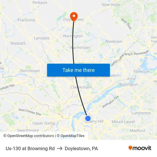 Us-130 at Browning Rd to Doylestown, PA map