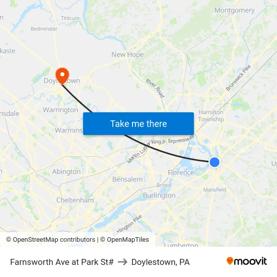 Farnsworth Ave at Park St# to Doylestown, PA map