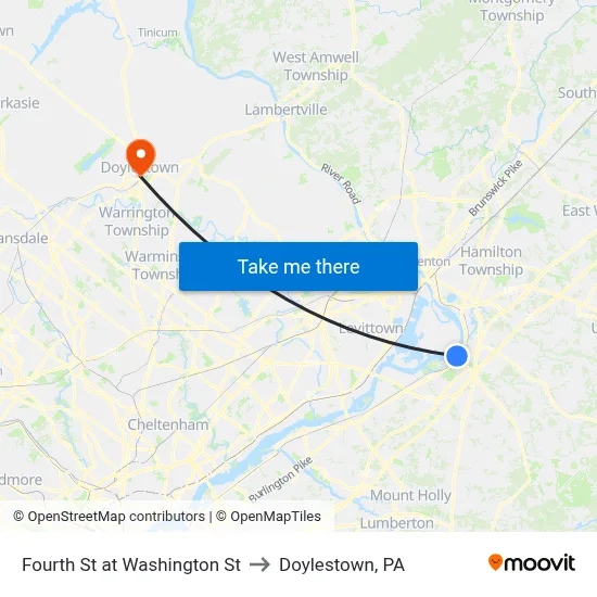 Fourth St at Washington St to Doylestown, PA map