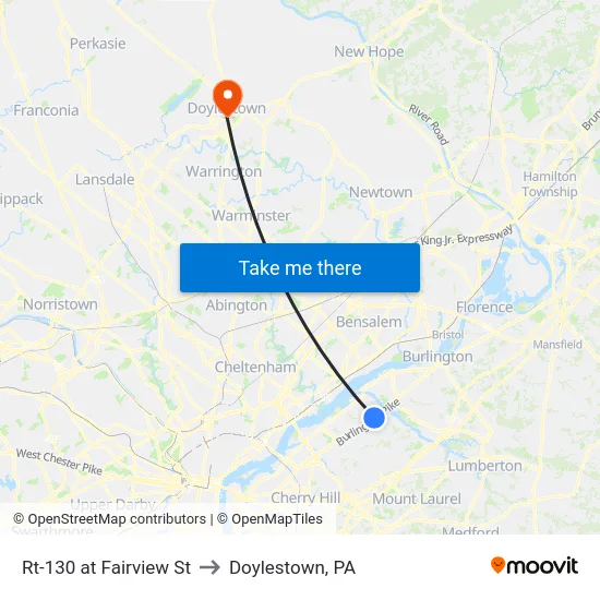 Rt-130 at Fairview St to Doylestown, PA map
