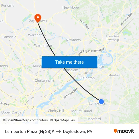 Lumberton Plaza (Nj 38)# to Doylestown, PA map