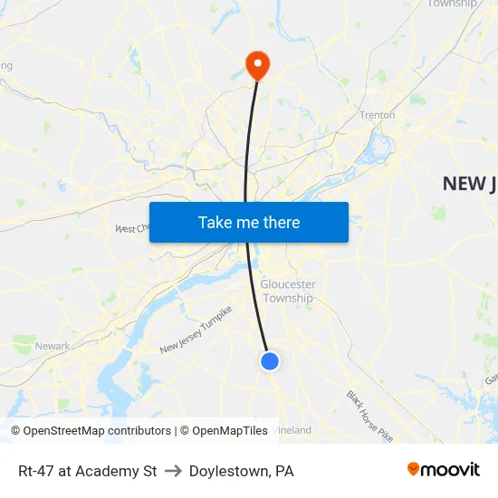 Rt-47 at Academy St to Doylestown, PA map