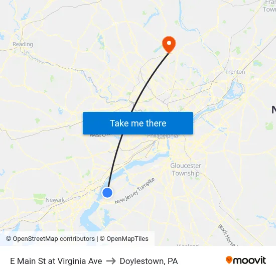 E Main St at Virginia Ave to Doylestown, PA map