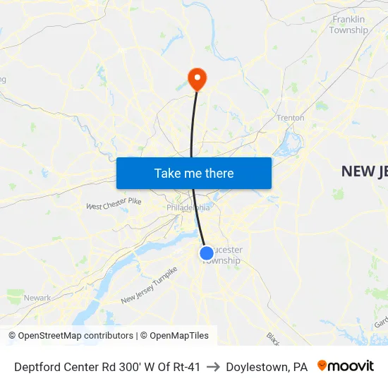 Deptford Center Rd 300' W Of Rt-41 to Doylestown, PA map