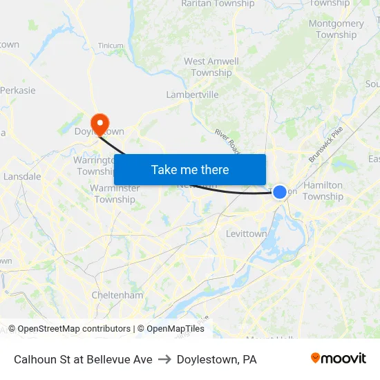 Calhoun St at Bellevue Ave to Doylestown, PA map