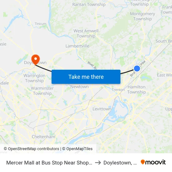 Mercer Mall at Bus Stop Near Shoprite to Doylestown, PA map