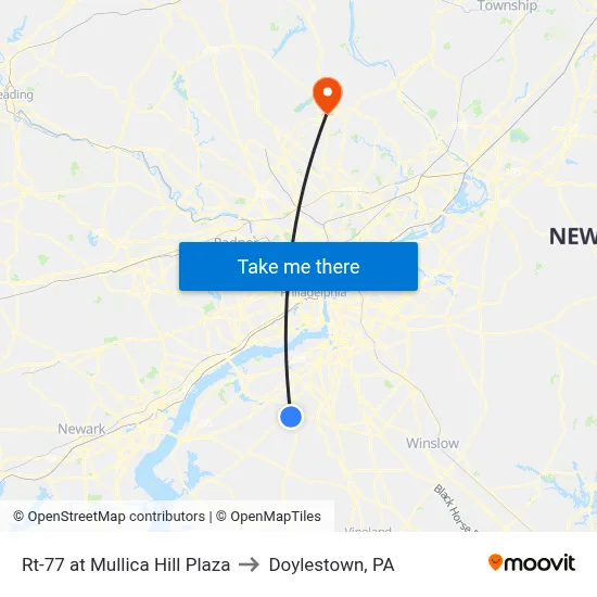 Rt-77 at Mullica Hill Plaza to Doylestown, PA map