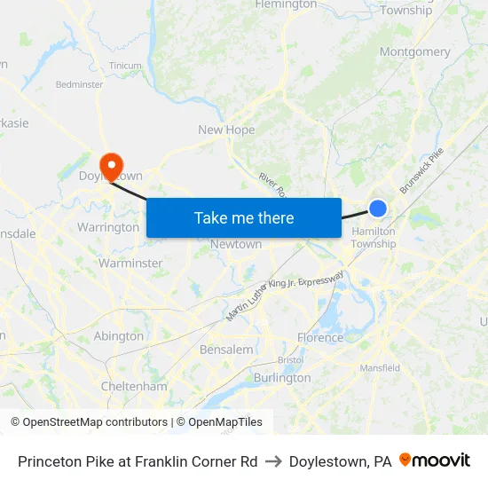 Princeton Pike at Franklin Corner Rd to Doylestown, PA map