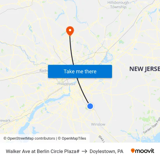 Walker Ave at Berlin Circle Plaza# to Doylestown, PA map