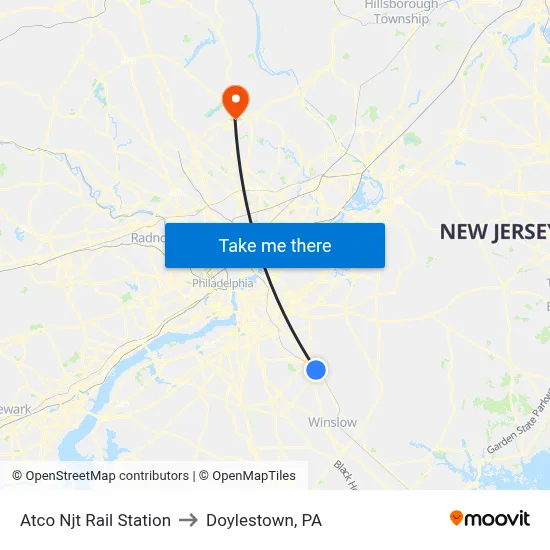 Atco Njt Rail Station to Doylestown, PA map