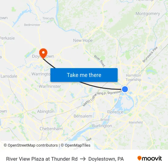 River View Plaza at Thunder Rd to Doylestown, PA map