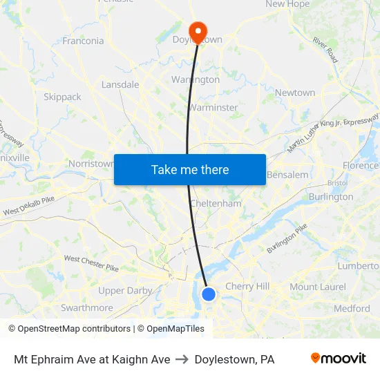 Mt Ephraim Ave at Kaighn Ave to Doylestown, PA map