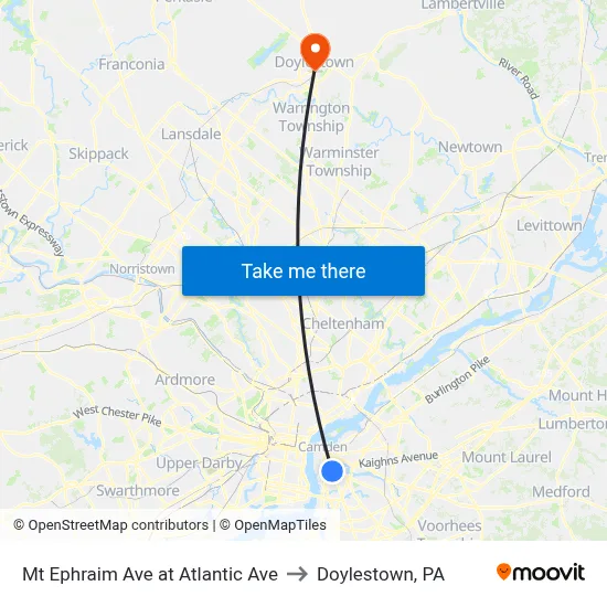 Mt Ephraim Ave at Atlantic Ave to Doylestown, PA map