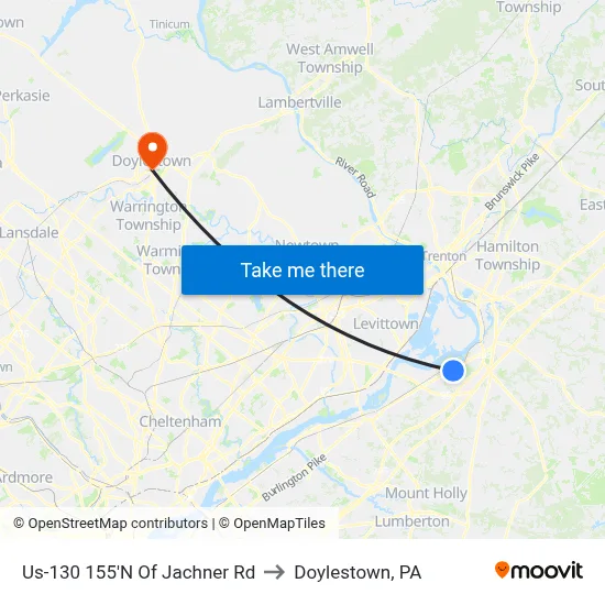 Us-130 155'N Of Jachner Rd to Doylestown, PA map