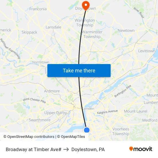 Broadway at Timber Ave# to Doylestown, PA map