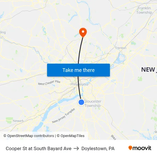 Cooper St at South Bayard Ave to Doylestown, PA map