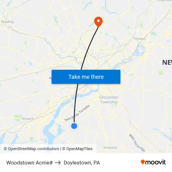 Woodstown Acme# to Doylestown, PA map
