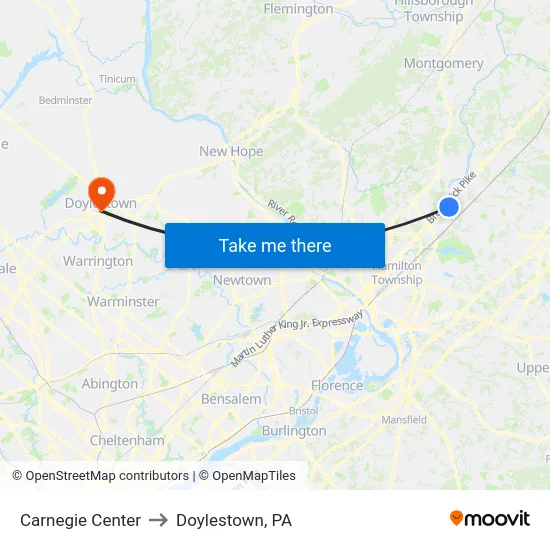 Carnegie Center to Doylestown, PA map