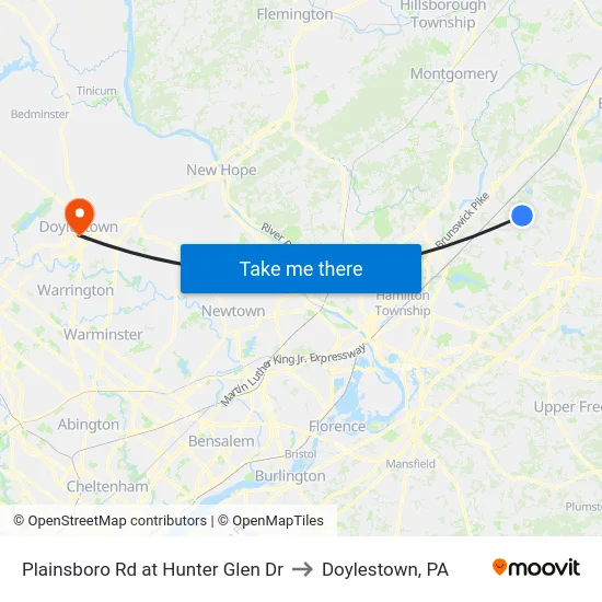 Plainsboro Rd at Hunter Glen Dr to Doylestown, PA map