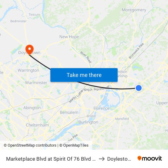 Marketplace Blvd at Spirit Of 76 Blvd (Chase Bank) to Doylestown, PA map