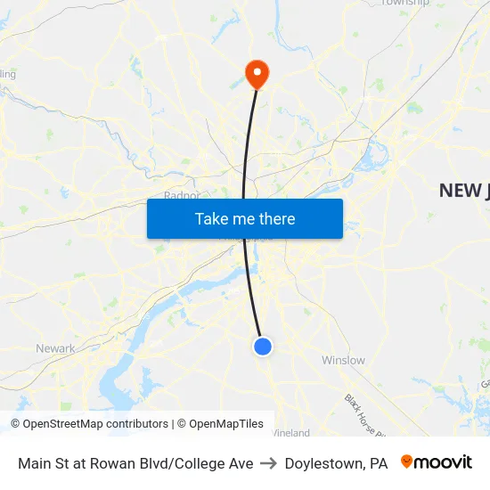 Main St at Rowan Blvd/College Ave to Doylestown, PA map