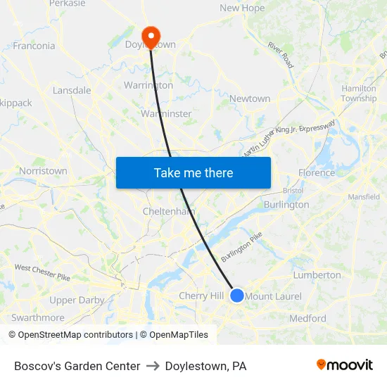 Boscov's Garden Center to Doylestown, PA map