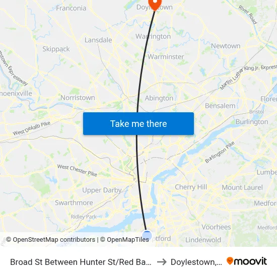 Broad St Between Hunter St/Red Bank Ave to Doylestown, PA map