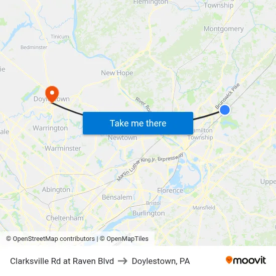 Clarksville Rd at Raven Blvd to Doylestown, PA map