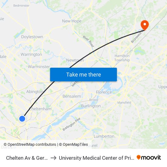 Chelten Av & Germantown Av to University Medical Center of Princeton at Plainsboro map