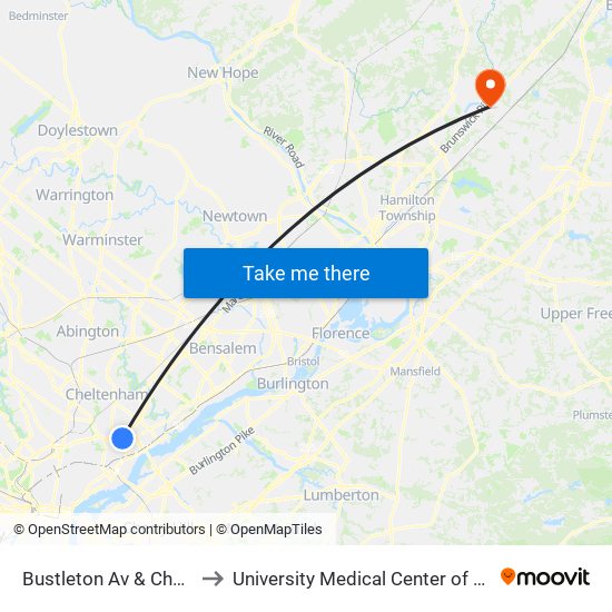 Bustleton Av & Cheltenham Av - Fs to University Medical Center of Princeton at Plainsboro map