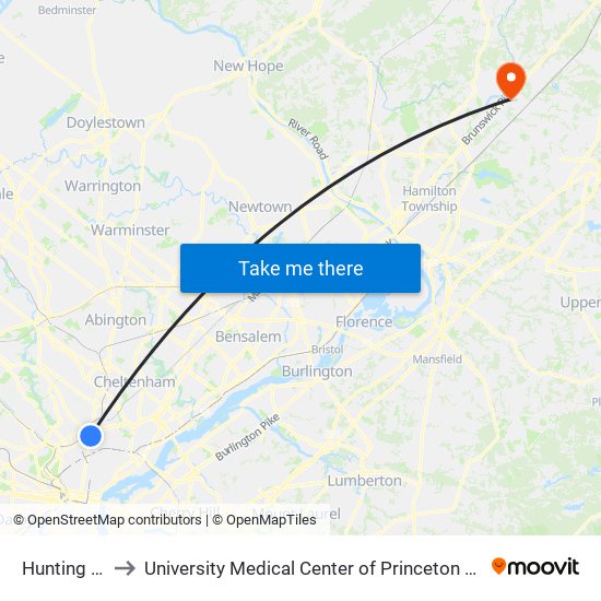 Hunting Park to University Medical Center of Princeton at Plainsboro map