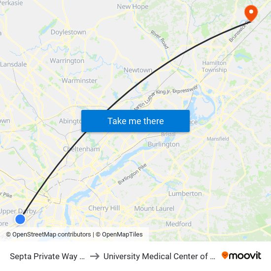 Septa Private Way & Macdade Blvd to University Medical Center of Princeton at Plainsboro map