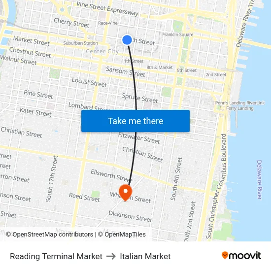 Reading Terminal Market to Italian Market map