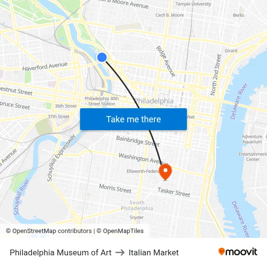 Philadelphia Museum of Art to Italian Market map