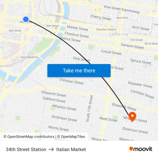 34th Street Station to Italian Market map