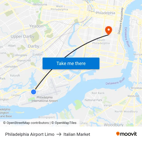 Philadelphia Airport Limo to Italian Market map
