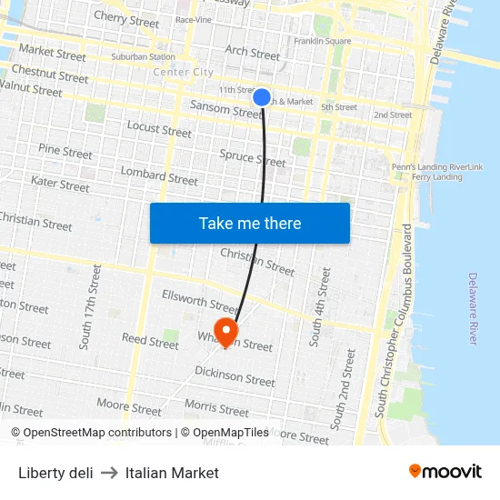 Liberty deli to Italian Market map