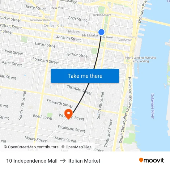 10 Independence Mall to Italian Market map