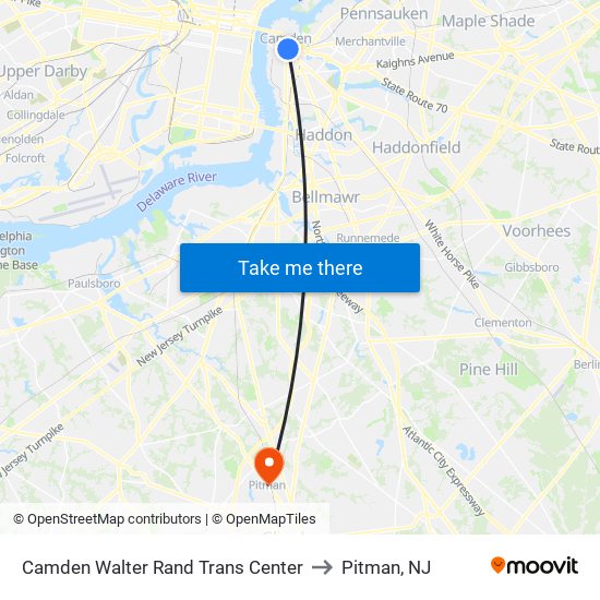 Camden Walter Rand Trans Center to Pitman, NJ map