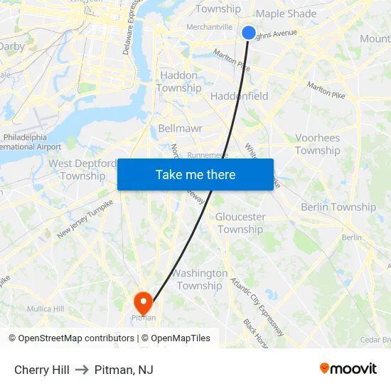 Cherry Hill to Pitman, NJ map